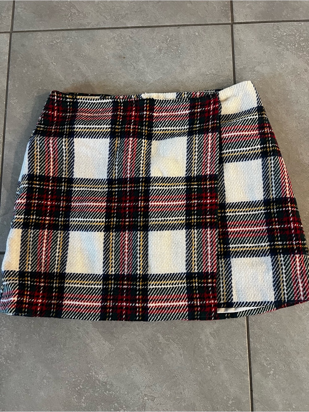 Plaid A-Line Mini Skirt in Black, White & Red